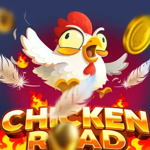 Promotie afbeelding van het Chicken Road spel met een kip